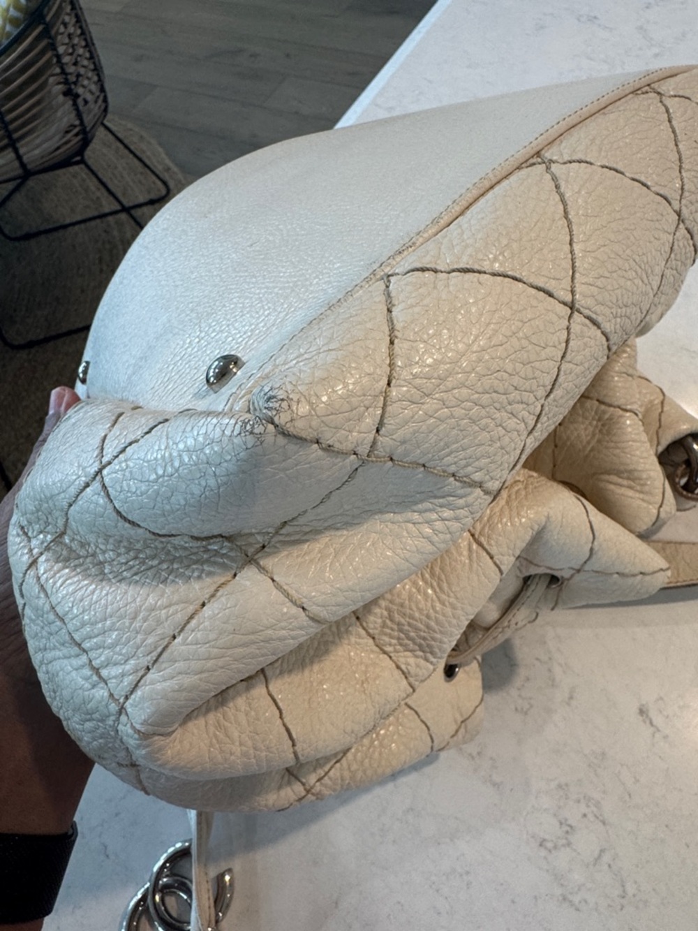 CHANEL Cream Quilted Drawstring Hobo with Charm - Picture 9 of 13